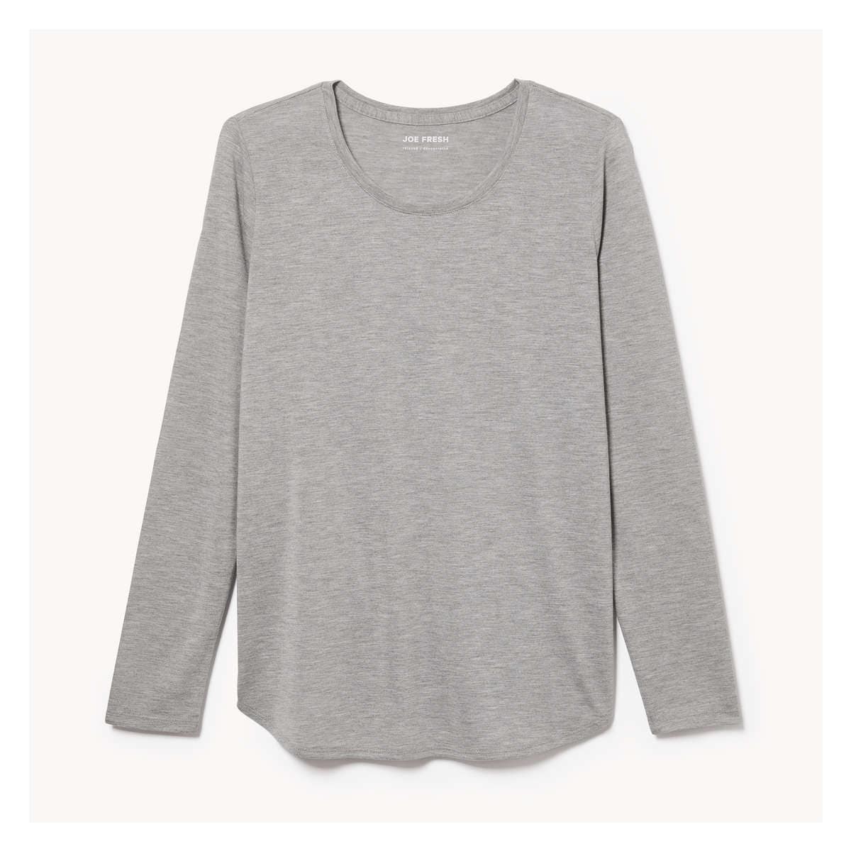 【MISCHIEF】FITTED 3-QUARTER SLEEVE TOP LIGHT GREY Relaxed-Fit Long Sleeve in Light Grey Mix from Joe Fresh